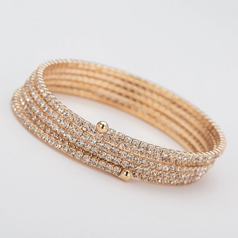 

Jachon Retro Magnificent Winding Alloy Bangle Mosaic Process Shiny Crystal Bracelet, Silver,rose gold