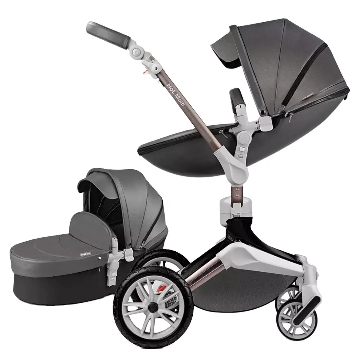 

UK HOT MOM NEW Baby Stroller High landscape 360 free Rotaton with high quality PU Leather stroller, White/black /brown