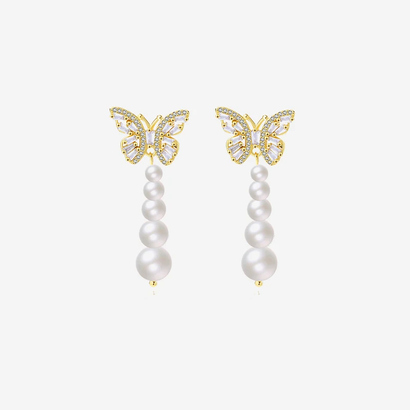 

VIANRLA Sterling Silver Earrings Zirconia Butterfly Charms 18k Gold Plated Pearl Jewelry Earring Women Dropshipping