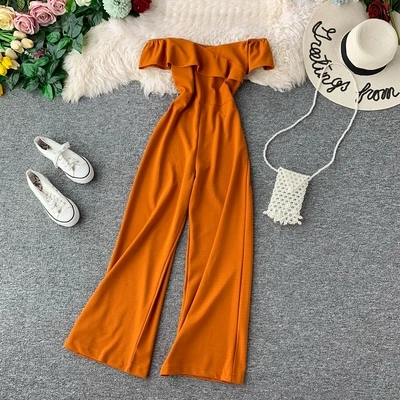 

2020 Sexy Off Shoulder High Waist Wide Leg Long Jumpsuits Women