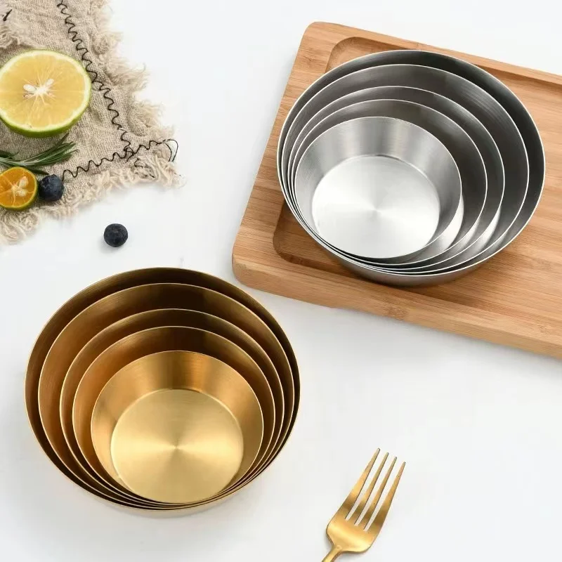 

Hot selling 2022 kitchen accessories 304 stainless steel plate steel food bowl dinner plate