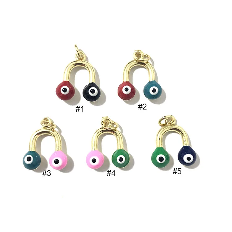 

JS1535 Fashion Enamel Double Evil Eyes Horseshoe U shapeed Charm pendant findings for necklace jewelry making, Gold