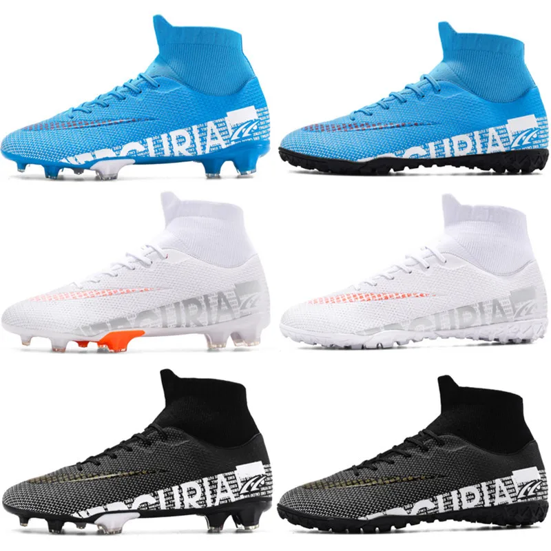 

2021 High-top High-quality Men's Blue Football Shoes Youth Training Student Foot Boots Sports Football Shoes