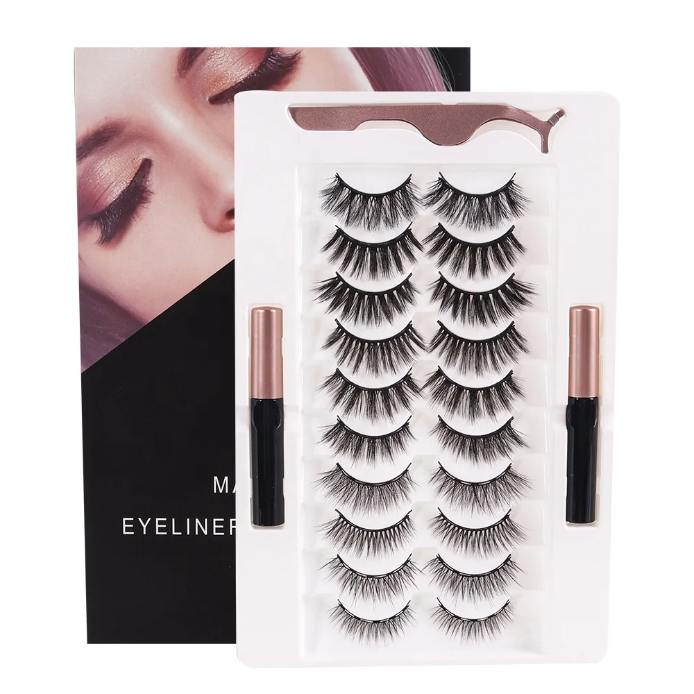 

2021 New Arrival 10 pairs of False Lashes and magnetic eyeliner Full stripe Mink Eyelash