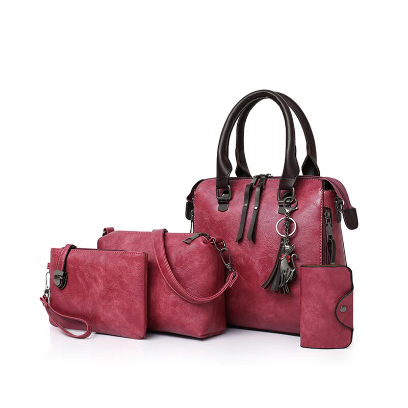 

Women high quality Handbags sets Ladies Handbags Shoulder Bags Satchel 4pcs Purse Set, Red/rubber red /red/gray/brown/black