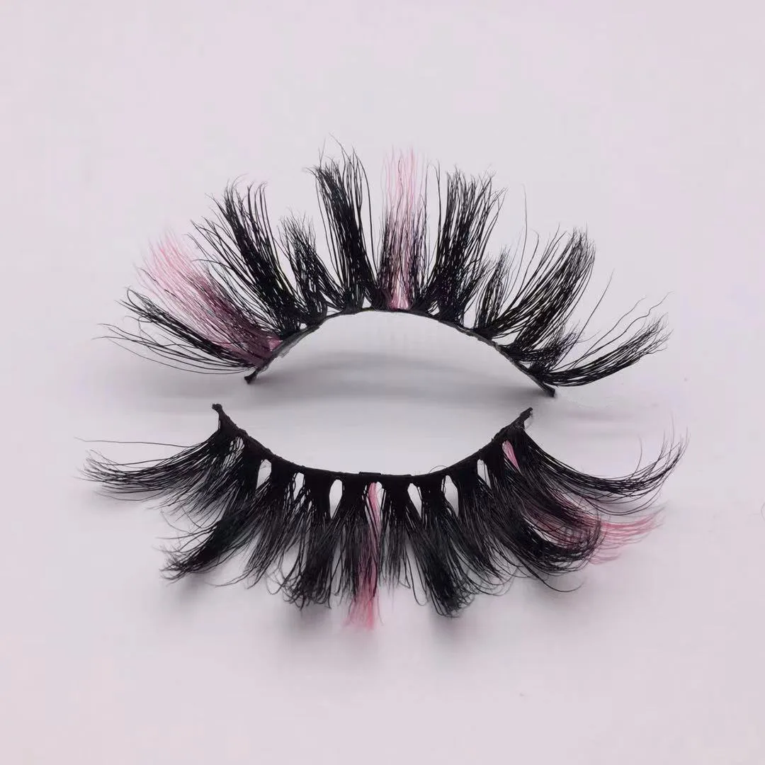 

wholesale new design two color lashes handmade colorful wispy natural 3d mink false eyelashes, Natural black