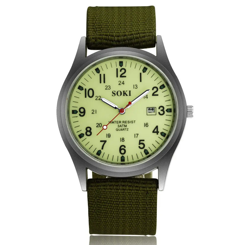 

ZY02 hot sale high quality SOKI brand canvas men's casual fashion military calendar gift wrist watches