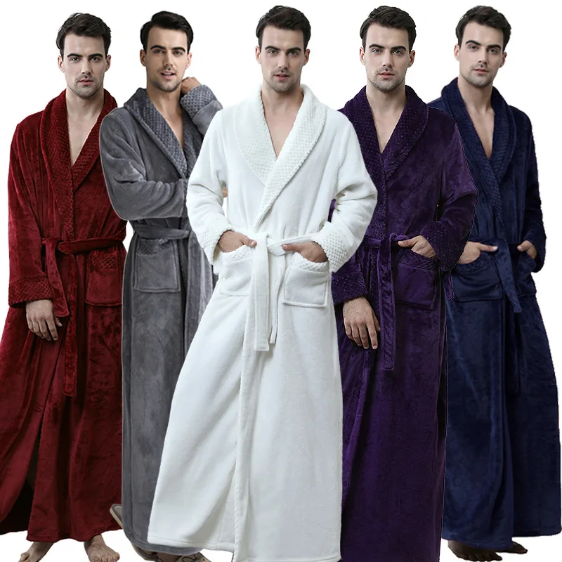 

Men's Pajamas Bathrobes Home Wear Couple Thicken Pajamas Men Robes Winter Coral Velvet Bathrobe, White,pink,customized