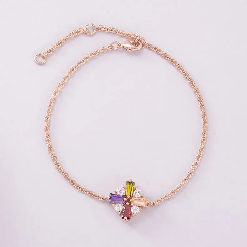 

YH10027 Manufacturer Hot selling Fancy Colorful Cubic Zircon Charm Alloy Rose Gold Plated Charm Bracelets Women, Colors