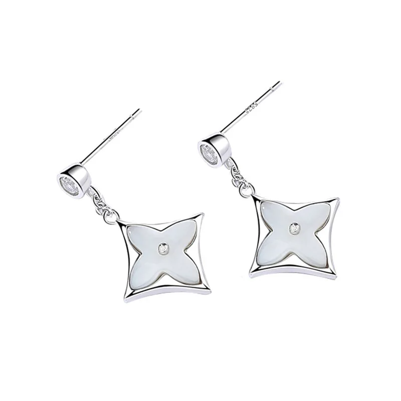 

High Quality White Opal Jewelry Zircon Women 925 Sterling Silver Shell Star Earring