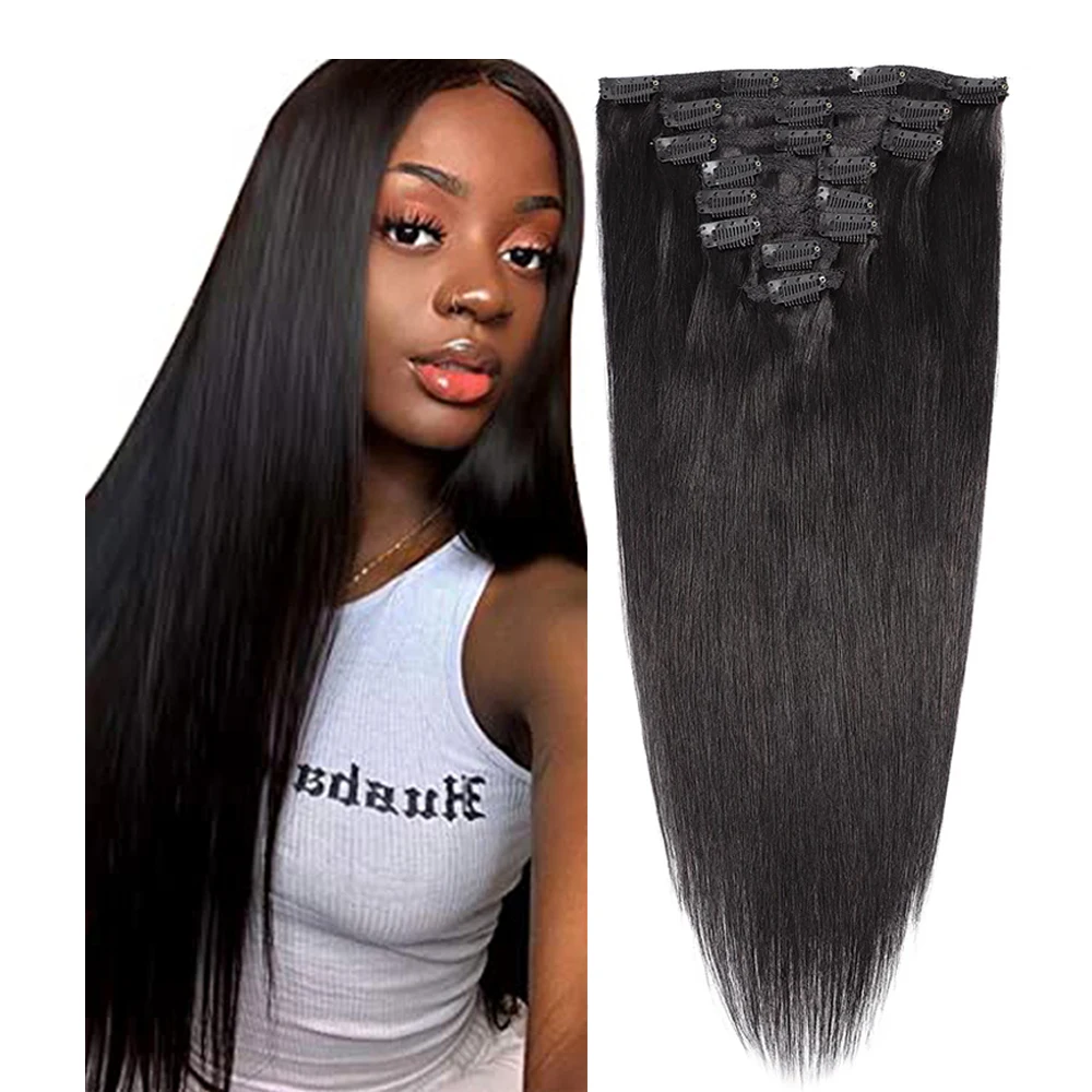 

Brazilian Straight Clip Ins 8 Pcs/Set Remy Clip In Human Hair Extensions 120G 10-26 Inch Natural Color