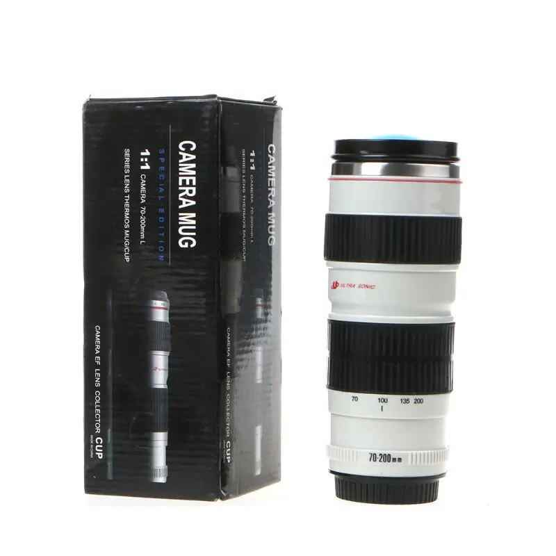 

2021 Alibaba Portable Camera EF Lens Collector Cup 400ML Shaped Thermos EF 70-200mm Drink Mug Coffee Cup, White & balck