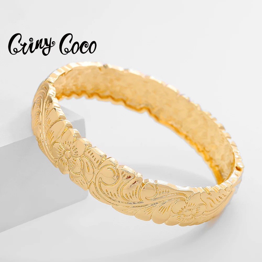 

Cring CoCo Heirloom Gold Plated Engagement Jewelry Bangles Wholesale Plumeria Flower Hawaiian Bracelets For Women Wedding, Gold plated color