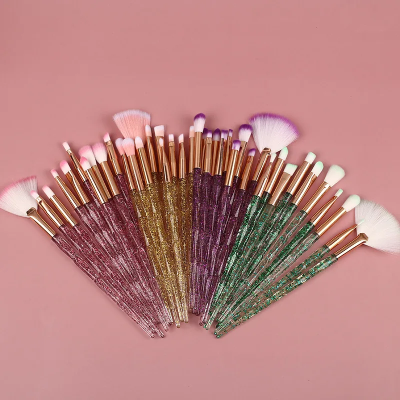 

10 Pcs Fashionable Personalized Crystal Handle Make Up Brush Soft Dense Synthetic Hair Makeup Brushes Set