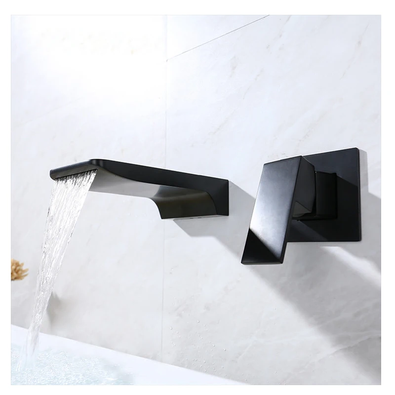 

Popular In wall installation brass black water taps bathroom faucet widespread basin faucet