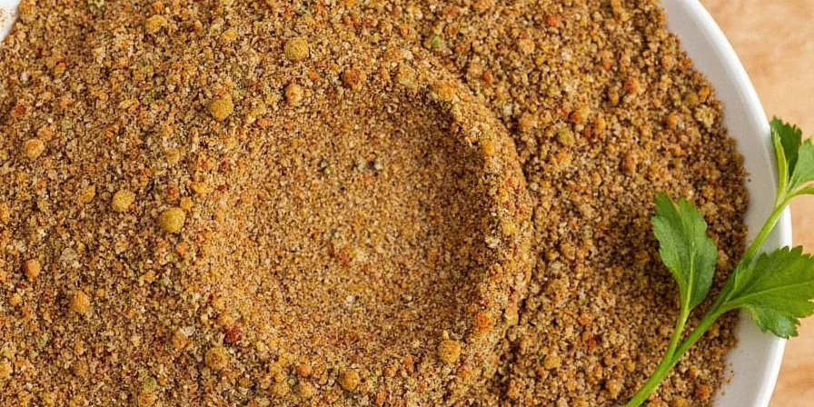 A colorful arrangement of spice jars including cumin, coriander, paprika, and garlic powder