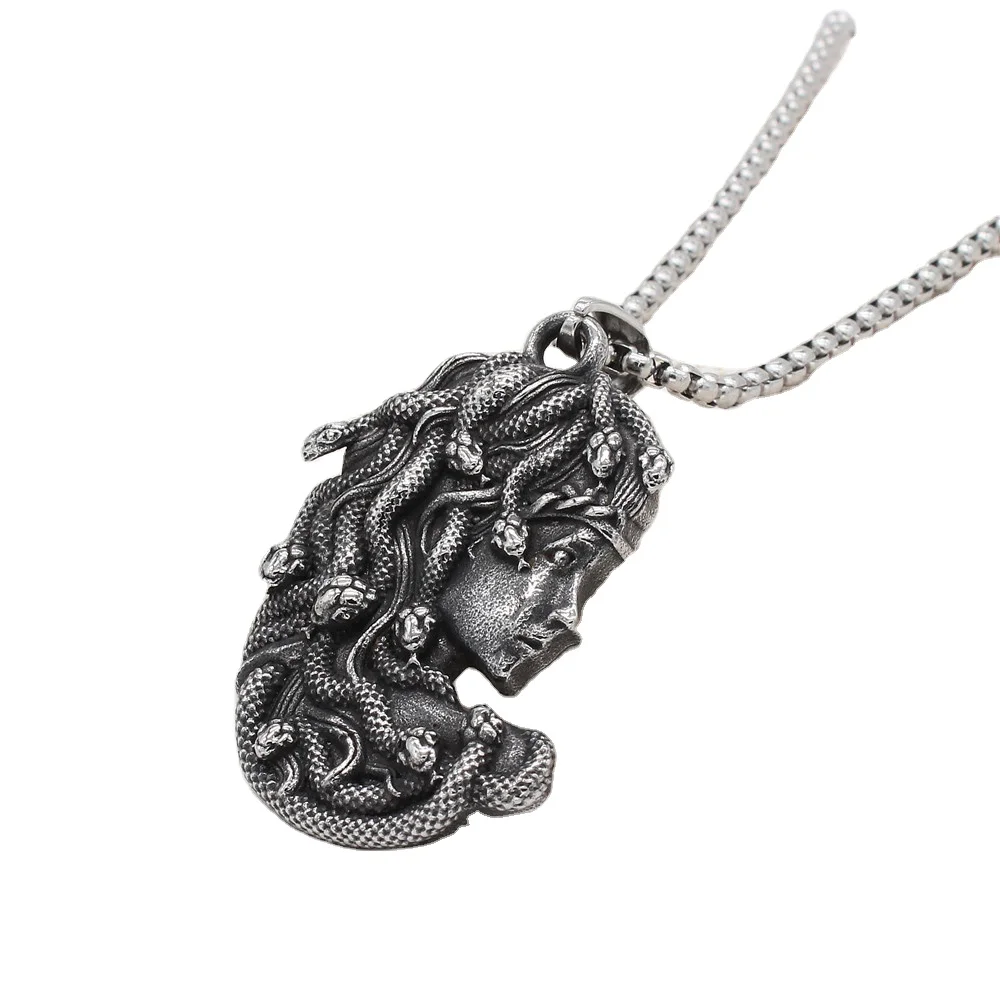 

Hip hop jewelry vintage stainless steel snake medusa pendant necklace