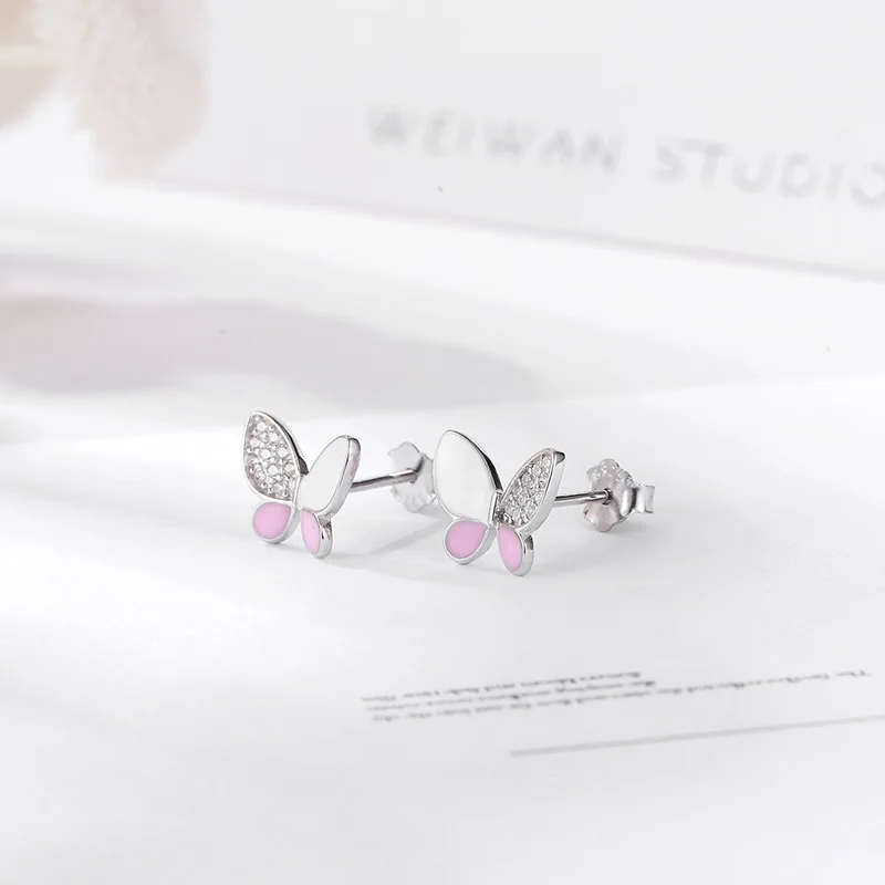 

Anniversary gift earrings Japan Korea Style 925 Sterling Silver Fashion Cute Opal Butterfly Stud Earring Women Jewelry Ear Studs