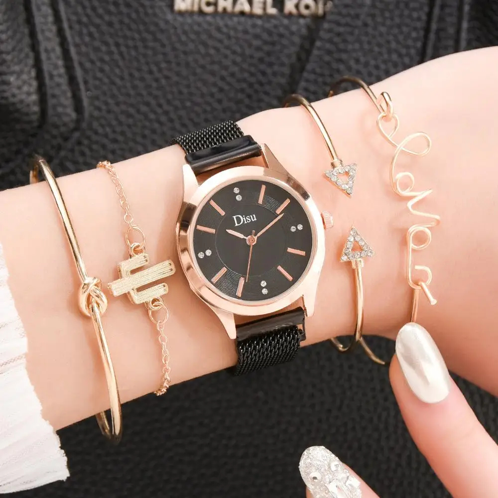 

New Listing Five-piece Set Combination Set Alloy Mesh Belt Women's Watch Wholesale Personality Quartz Watch Fashion Watch