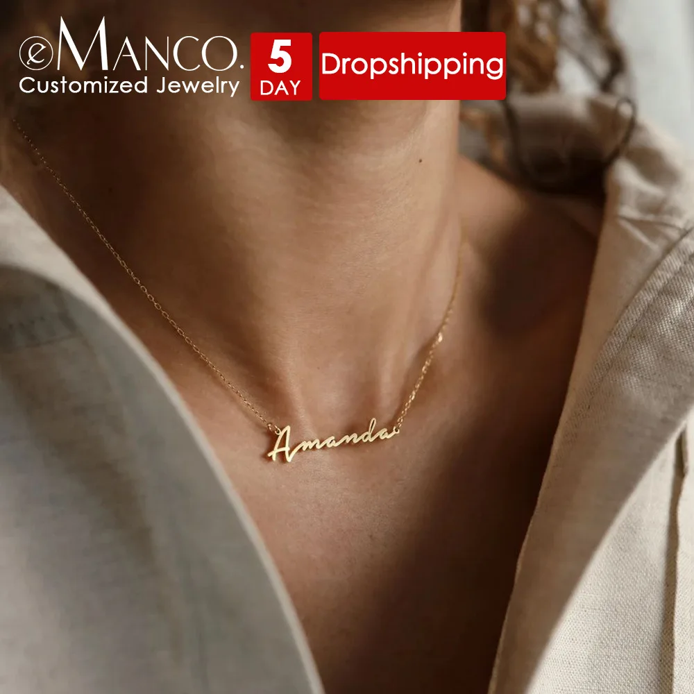 Customized Drop Shipping Name Necklace Women Personalized Pendant Nameplate Choker Engraved Link Chain Cute Unisex Gold Accent