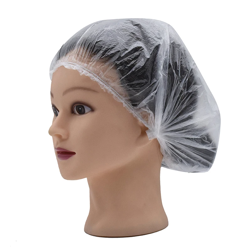 

Disposable Plastic Shower Cap Hair Waterproof Shower Bathing Head cap with 100pcs-pack