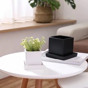 Image of small black white simple home goods cheap ceramic bulk mini flower plant pot planters