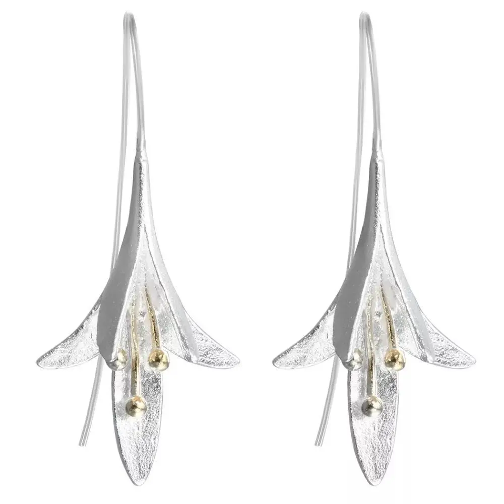

925 Sterling Silver Earrings Long Flower Lily of the Valley Dangle Wrap Hoop Women Earrings Easter lily earrings