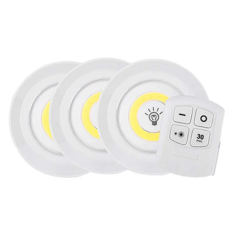 Hot selling 3pcs Home cabinet wireless night remote control cob led puck light