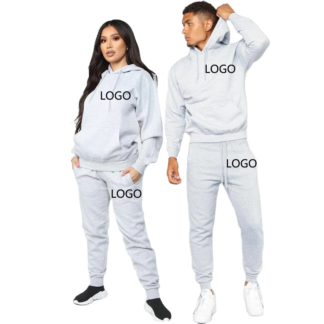 

High Quality Custom Logo Casual Two Piece Suits Solid Color Plain Tracksuit Hoodie Men Sweatsuit Jogger Sets, 6 colors