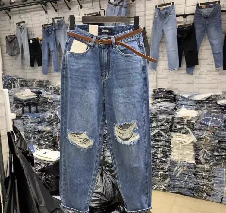 

Hot trend Ladies Pants loose casual jeans washed straight women denim Jeans