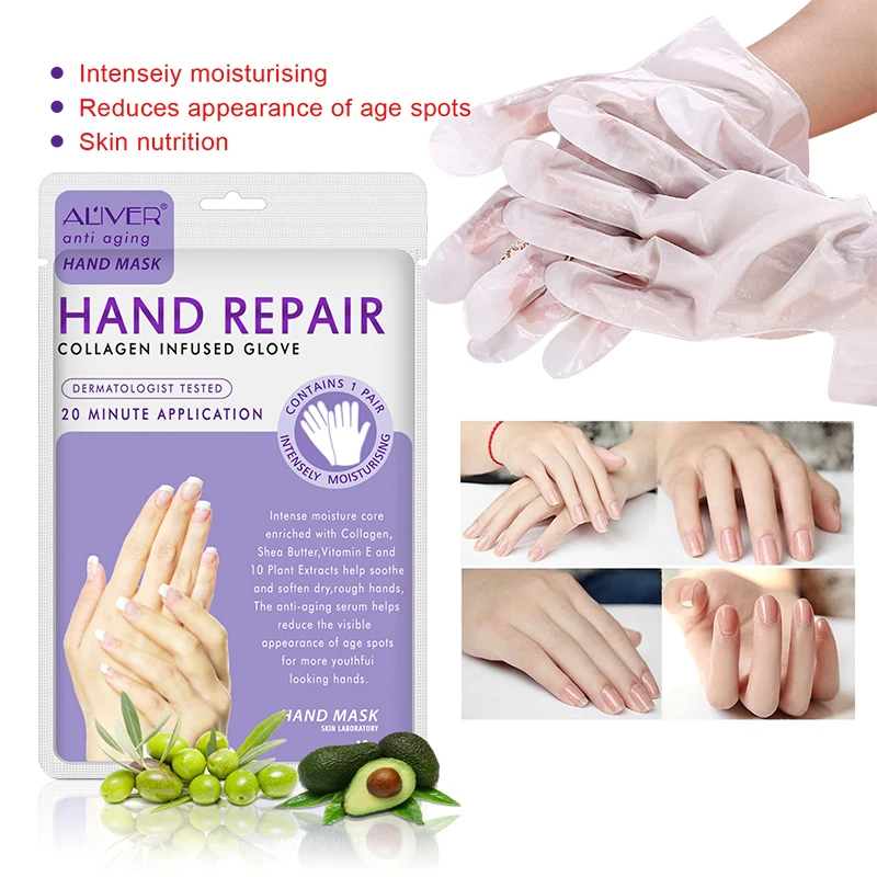 Aliver Moisturizing Nourishing Exfoliating Collagen Infused Gloves And