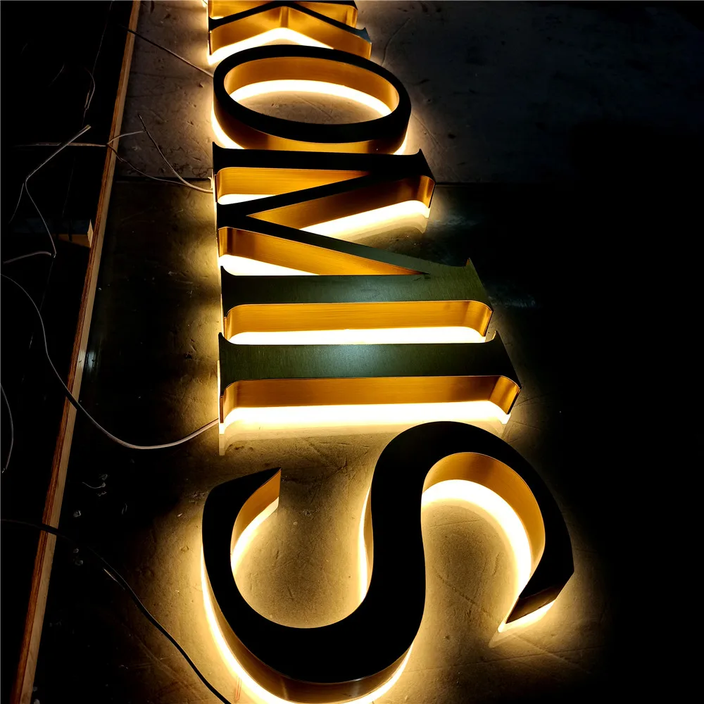 Custom Made Led Outdoor Gold Halo Lighted Backlit Sign Letters for Advertising