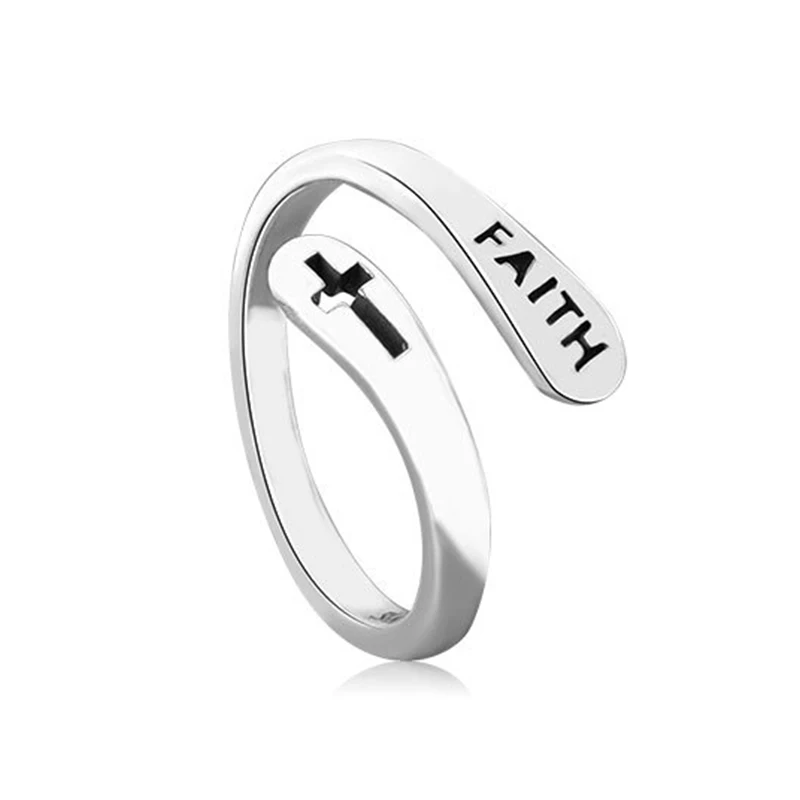 

Fashion Simple Geometric Cross Opening Ring Classic Men Women Religious Faith Silver Color Ring Creative Christian Jewelry Gift