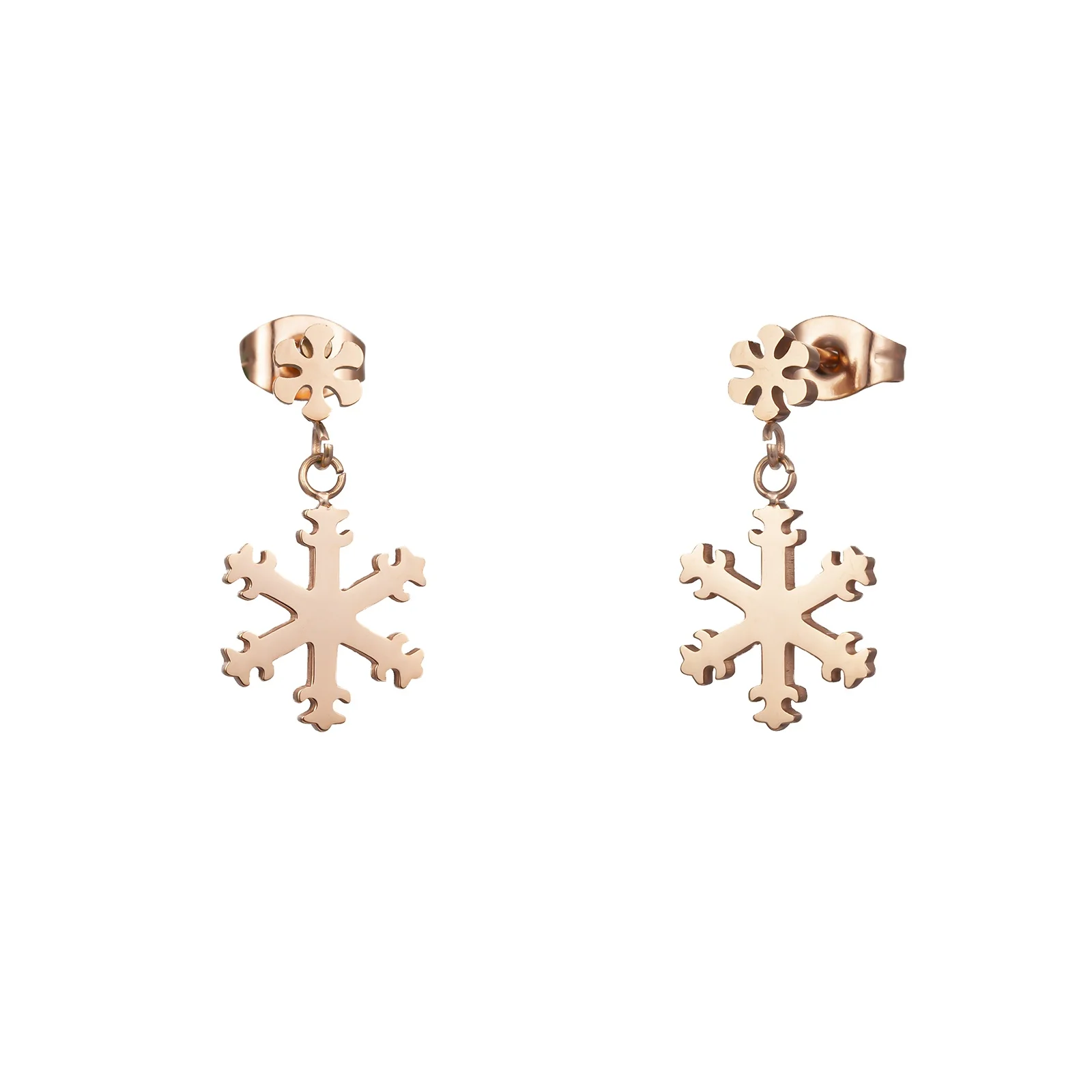 

2021 Trendy Cute Luxury Rose Gold Cheap Christmas Earrings Jewelry Women Gold Plated Statement Fashion Snowflake Stud Earrings