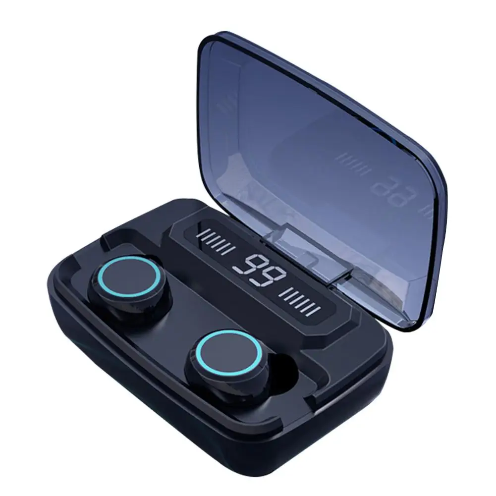 

2020 popular tws wireless earphones M11 touch earbuds noise canceling earphone 2000mah charging box LED display hands free, Black
