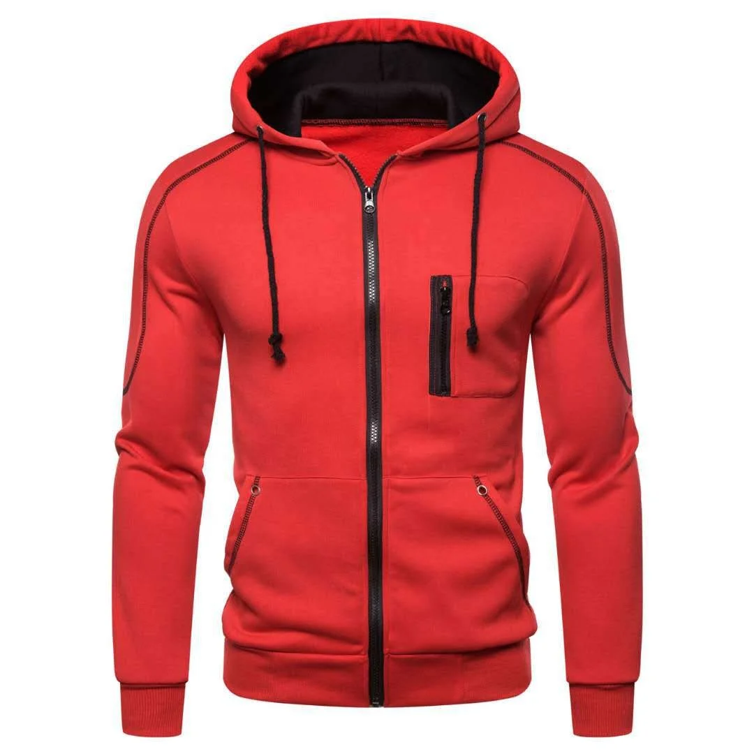 

Sports Outdoor Men's Casual Hooded Sweater Jacket Autumn Winter Cardigan Sweater, Red/ gray/black/navy