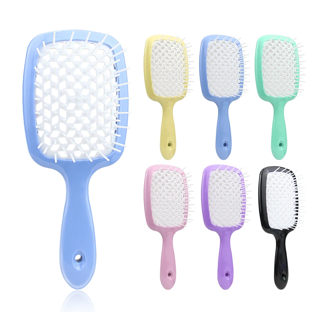 

Custom Plastic Hollow-carved Comb Hollow Out Massage Styling Hair Brush Vent Paddle Mesh Detangling Hairbrush, Green,blue,purple,yellow,pink,black or customized