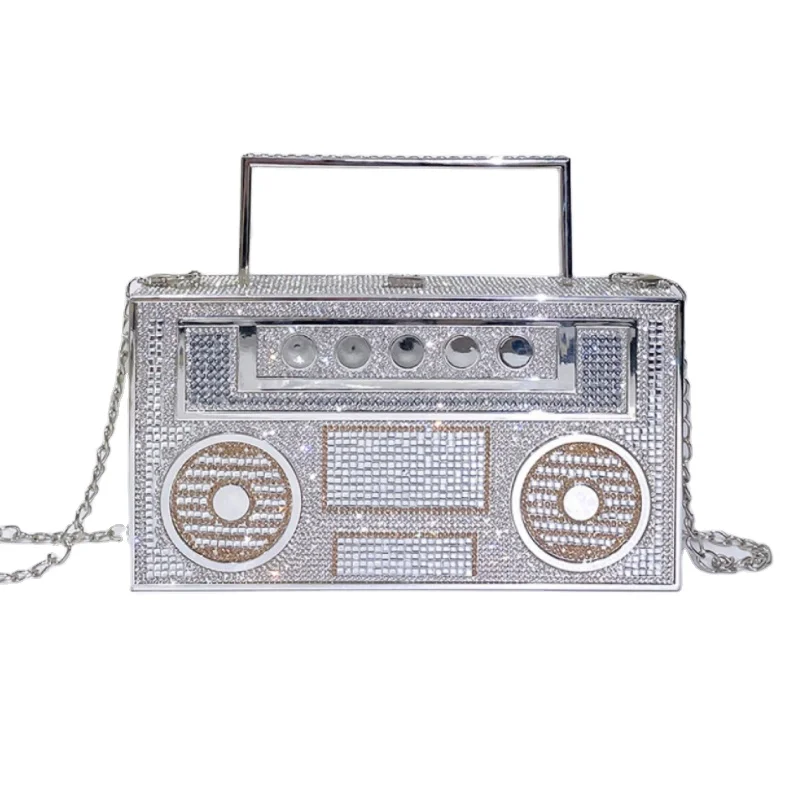 

Fashion girl unique purse rhinestone diamonds radio clutch bag wedding party evening bags women
