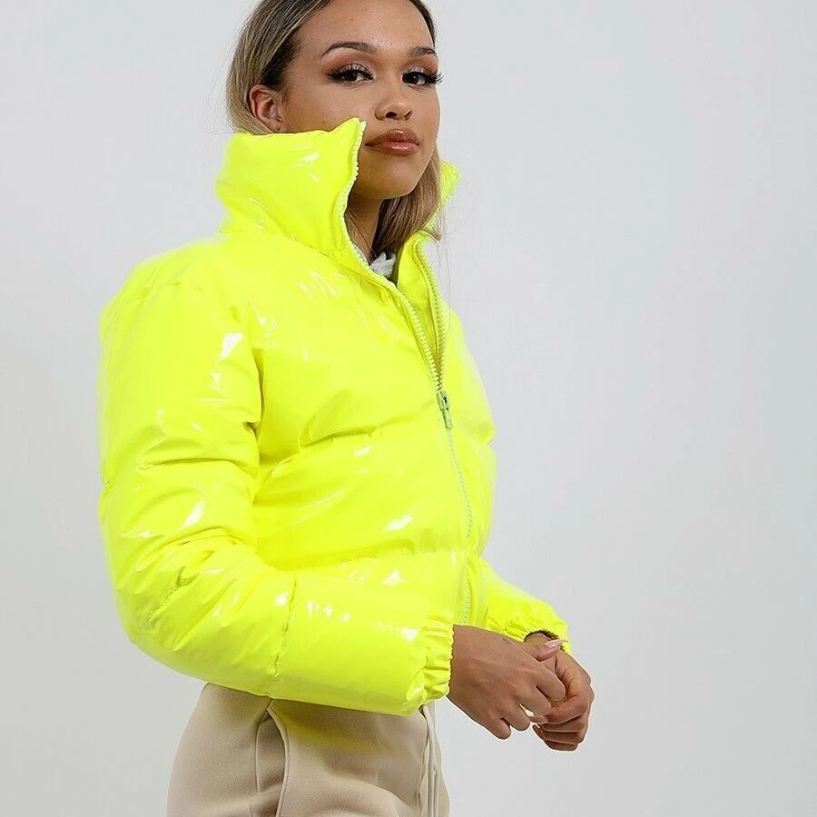 

2021 Winter new fashion long sleeve coat stand-up collar bright bread clothing casual bread down jacket with zipper woman, 14 colors