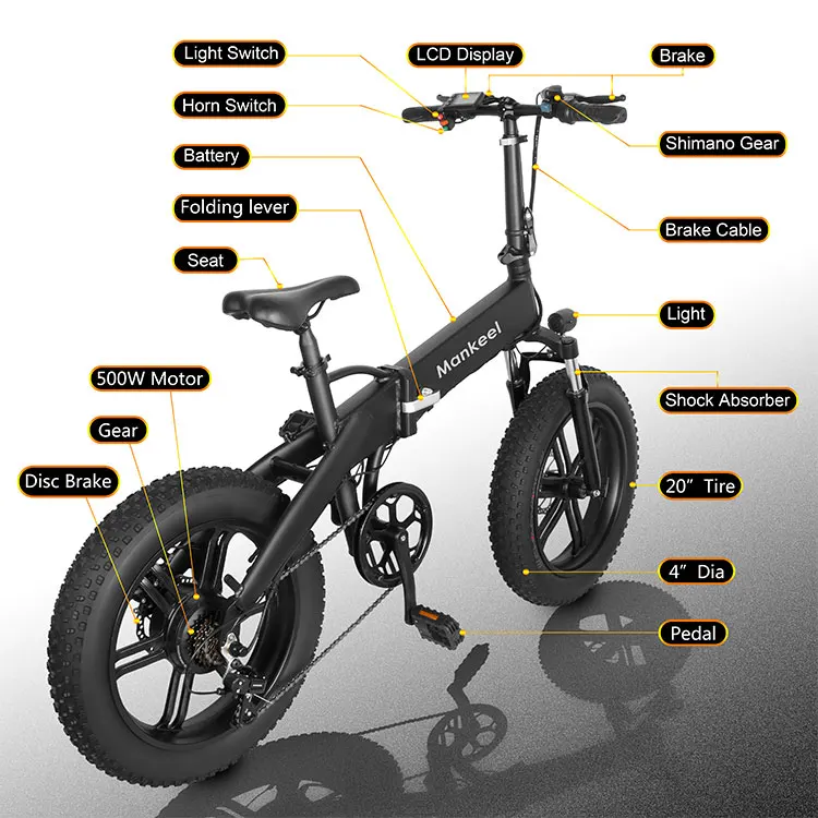 

Mankeel MK012 Folding Fat Tire Bike Eu Warehouse 36V 500W 20 Inch 45Kmh E bikes Electric Bicycle