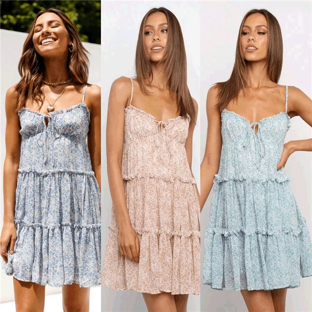 

2021 Summer New Lace Fashion Chiffon Floral Strap Custom Dress, Picture showed