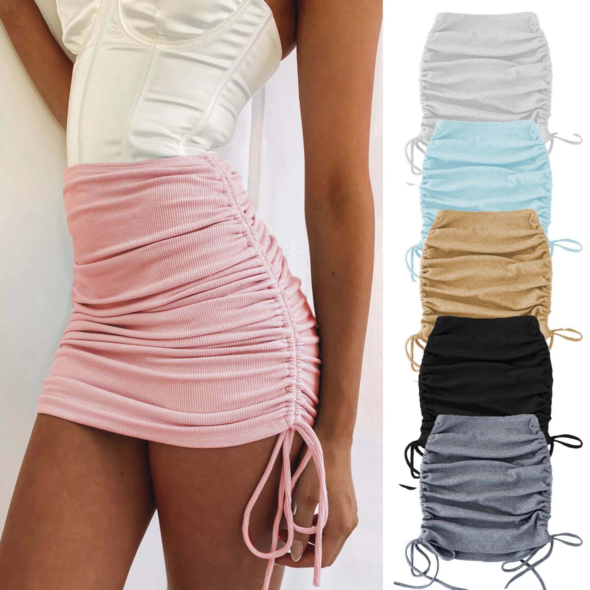 

High Waist Fashion Knitted Mini Bondage Bodycon Sexy Skirt Mature Women Skirts, White,black,khaki,light blue,pink,gray