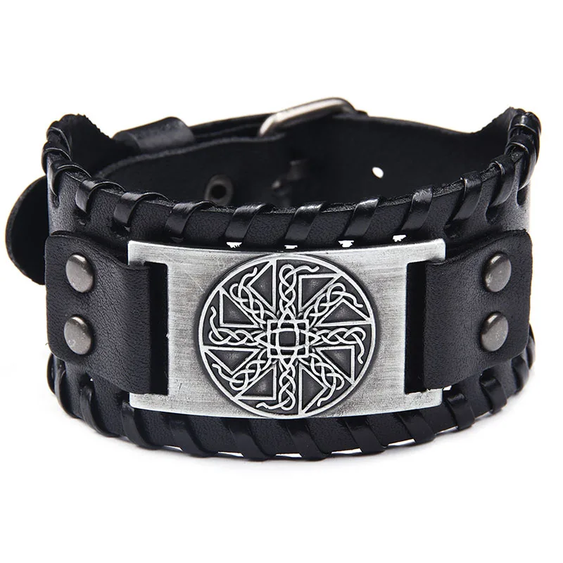 

Wholesale Mens Punk Celtic Knot Adjustable Leather Bracelet Bangles Manufacture, Black, brown