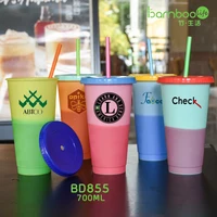 

Reusable plastic color changing cups 700ml/24 oz extra-large capacity magic cold color changing mug with custom silkscreen logo