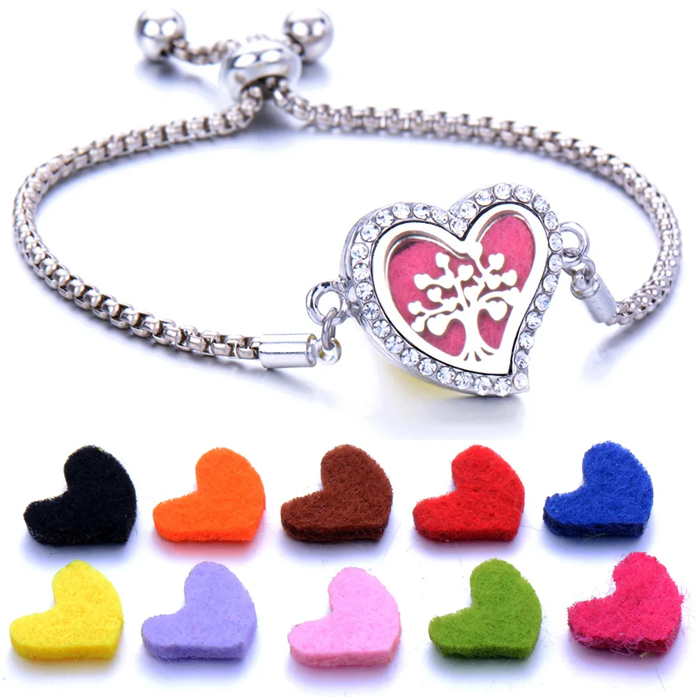 

Energinox Perfume Hollow Out Essential Oil Diffusion Adjustable Size Multi-style Diamond Heart Clamshell Bracelet