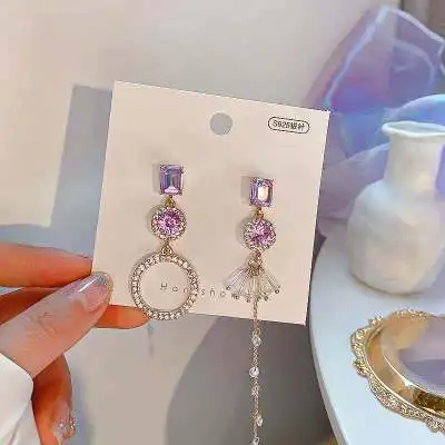 

Korean style zircon round circle design earrings fashion long earrings woman, As pic