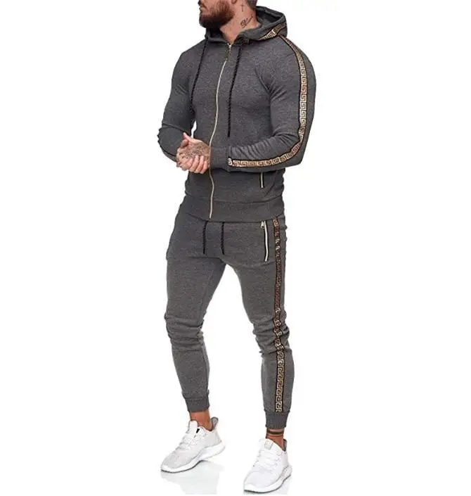 

Casual solid color stitching hooded trousers with long sleeves sweatsuit two piece jogging suit