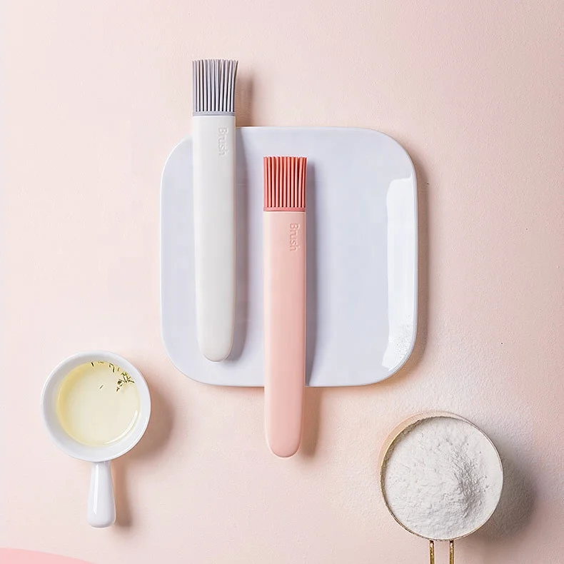 

High Quality Multi-Function Professional Silicon Pastry Basting Brushes Food Grade Silicone Soft Brush Cooking Oil Brush, Grey pink