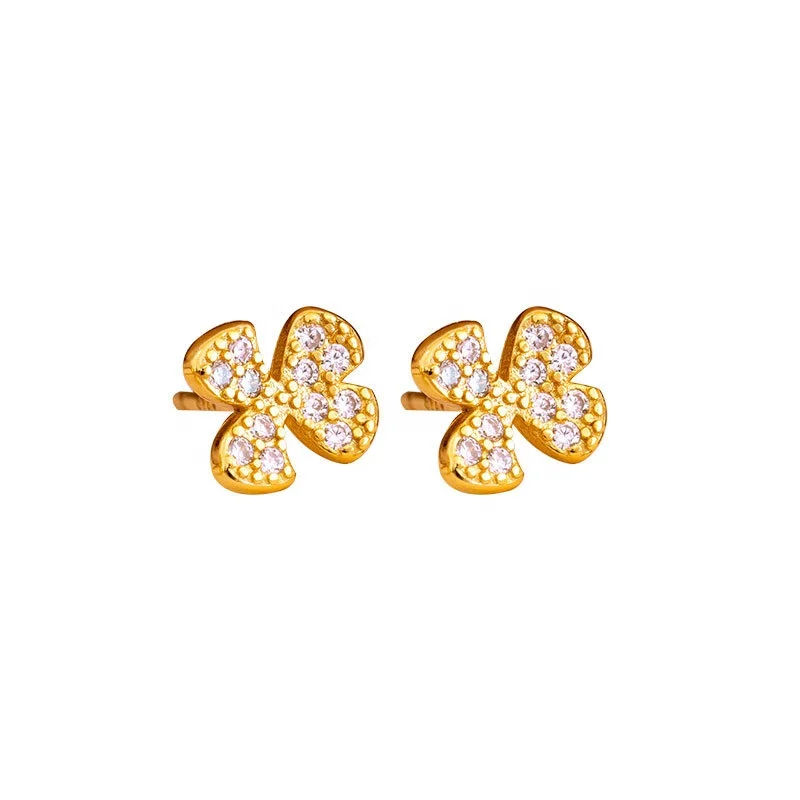 

HYH 925 silver zircon lucky flower stud earrings, Optional