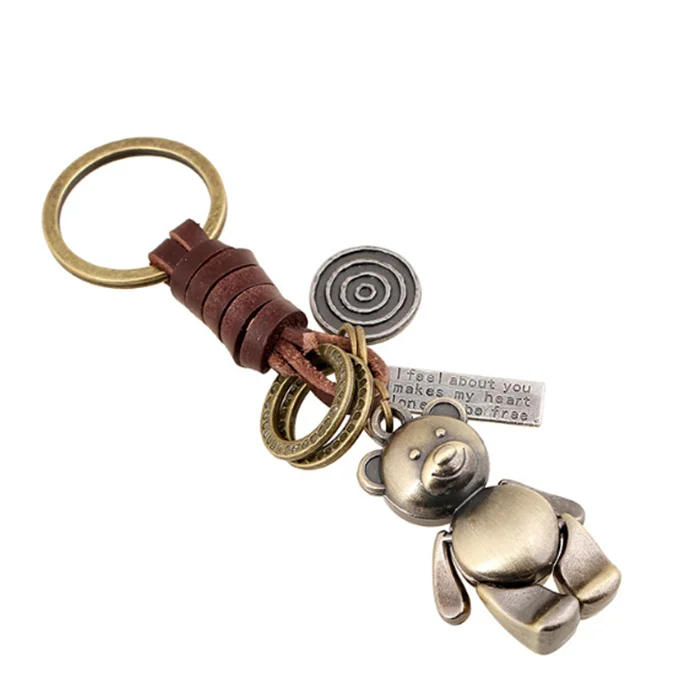 

Promotional Gifts Animal Metal Custom Word Zinc Alloy Bear Shape Keychain Genuine Braided Leather Keychains, As picture or customized